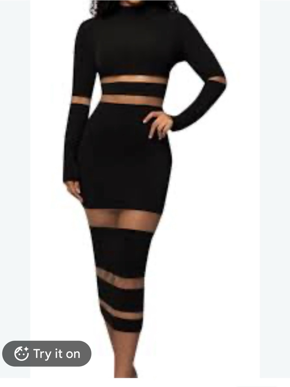 Amazon Black Long-Sleeve Mesh-Inset Two-Piece Midi DressBody corn Dress